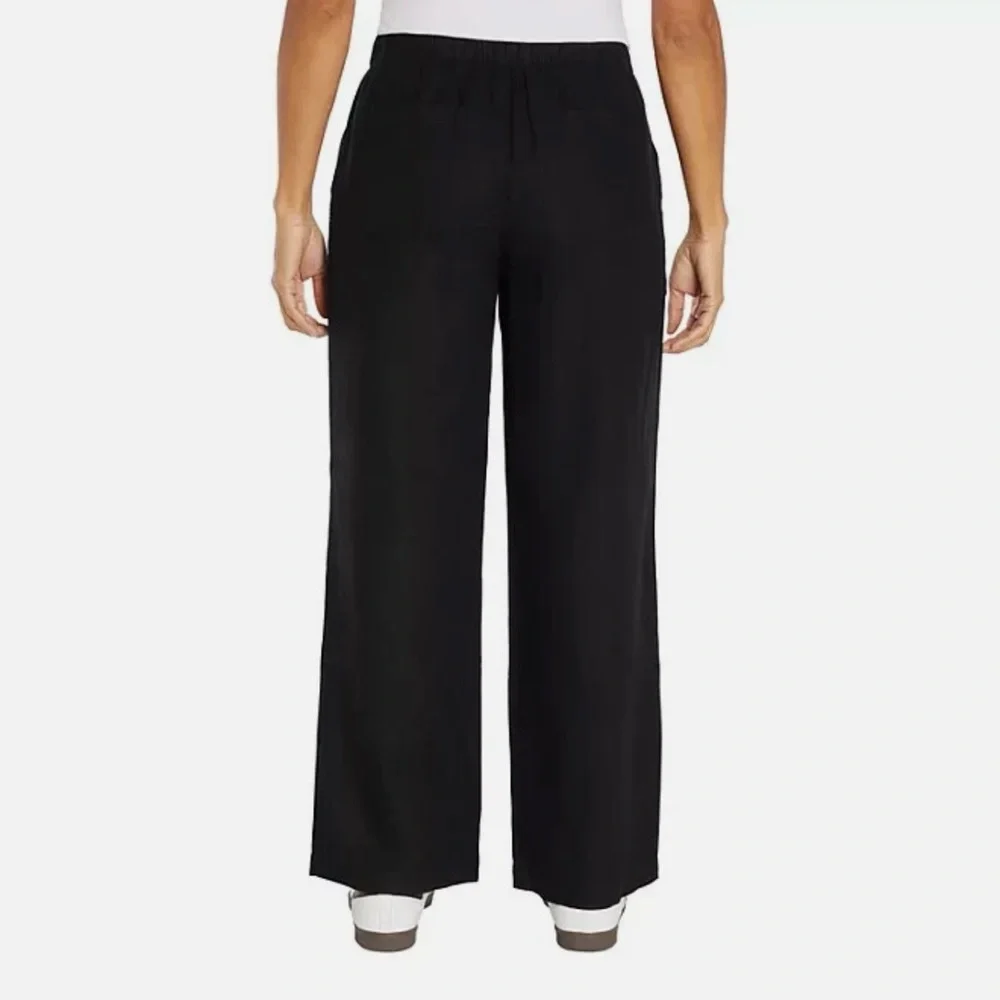 GAP Women's Black Wide-Leg Drawstring  Linen Pants - Picture 3 of 8